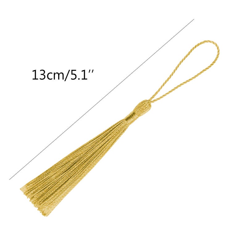 VAPKER Gold Tassels 13cm/5-Inch Silky Handmade Soft Mini Tassels with 2-Inch Cord Loop for Jewelry Making, DIY Projects, Bookmarks - Image 2